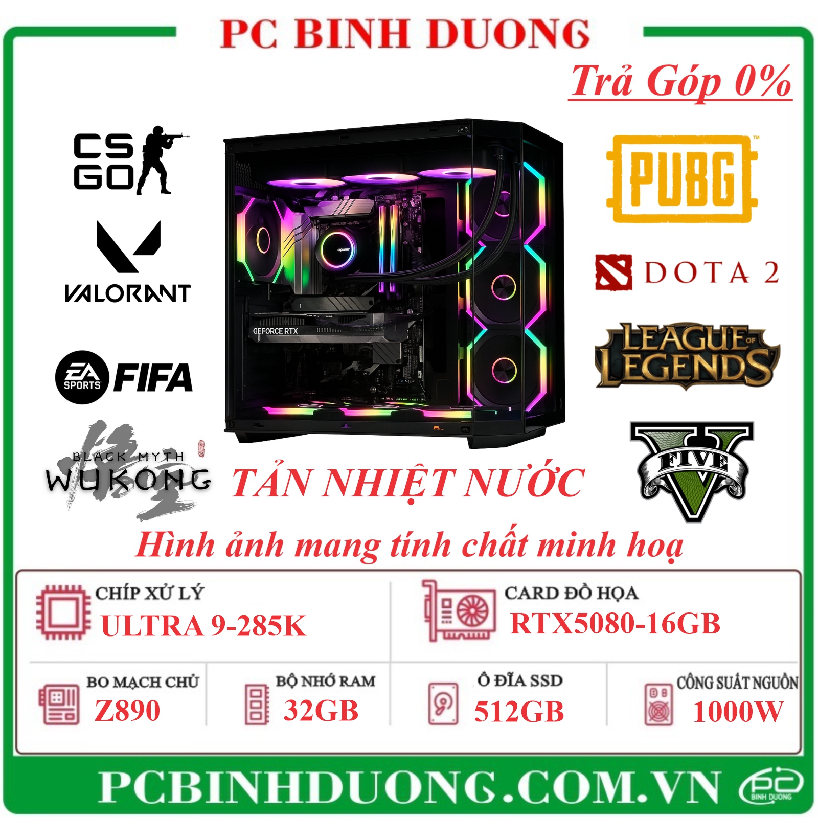 PC Gaming Gremory Z890/ULTRA 9-285K/32GB/512GB/RTX5080-16GB/1000W